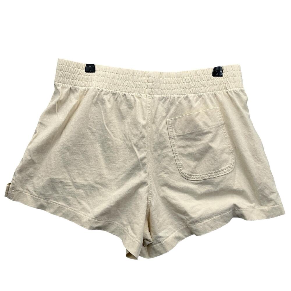 Everlane Organic Cotton Elastic Waist Pull On Shorts Pockets Logo Beige Cream L